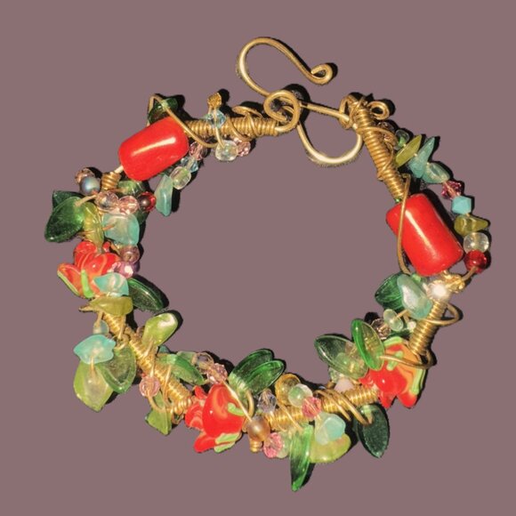 Artisan-Made Gold and Jeweled Colorful Bracelet NWOT - Picture 7 of 11